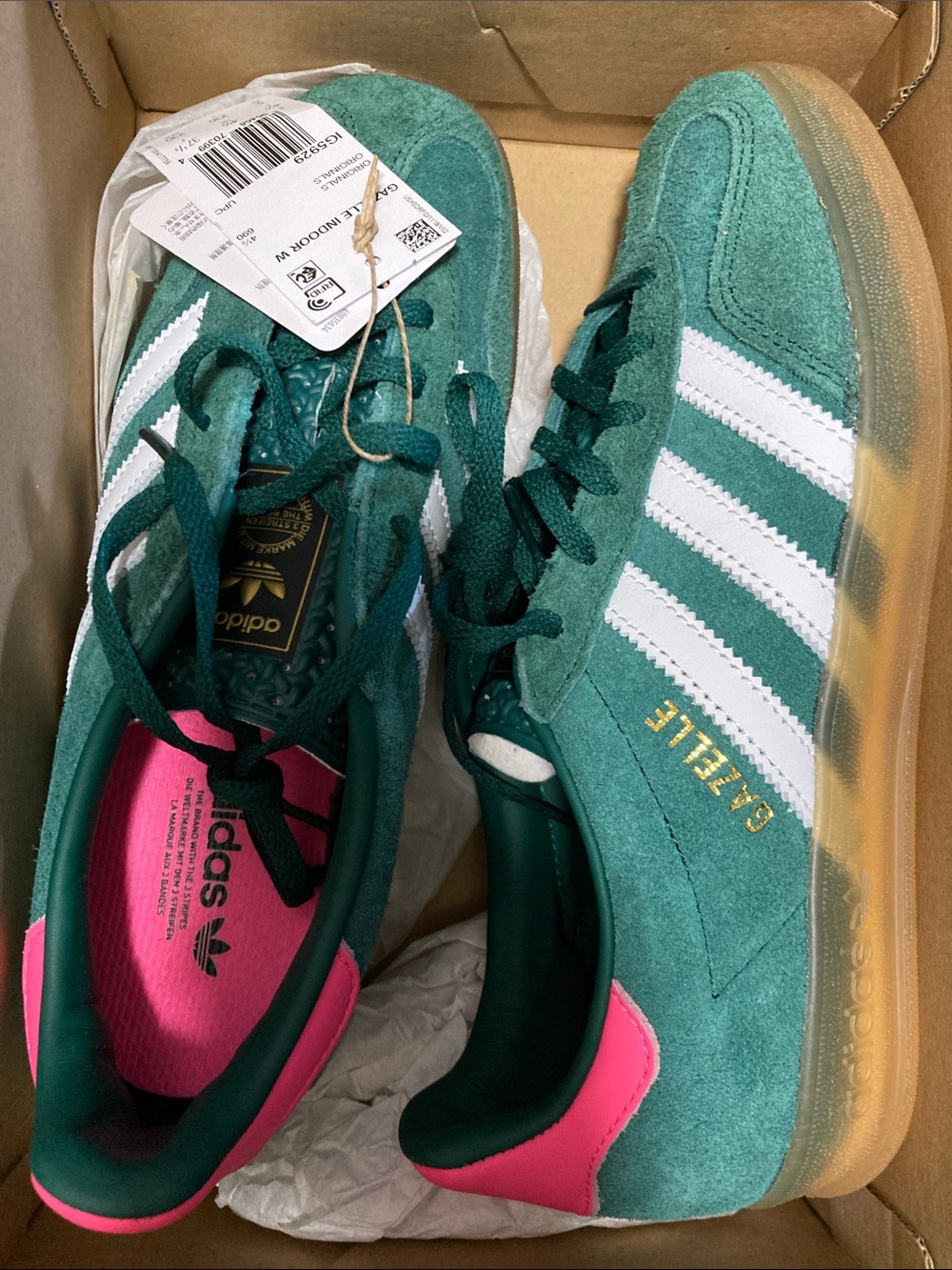 adidas Gazelle Indoor Women's Size 6 Collegiate Green Lucid Pink IG5929 NEW - Picture 6 of 7